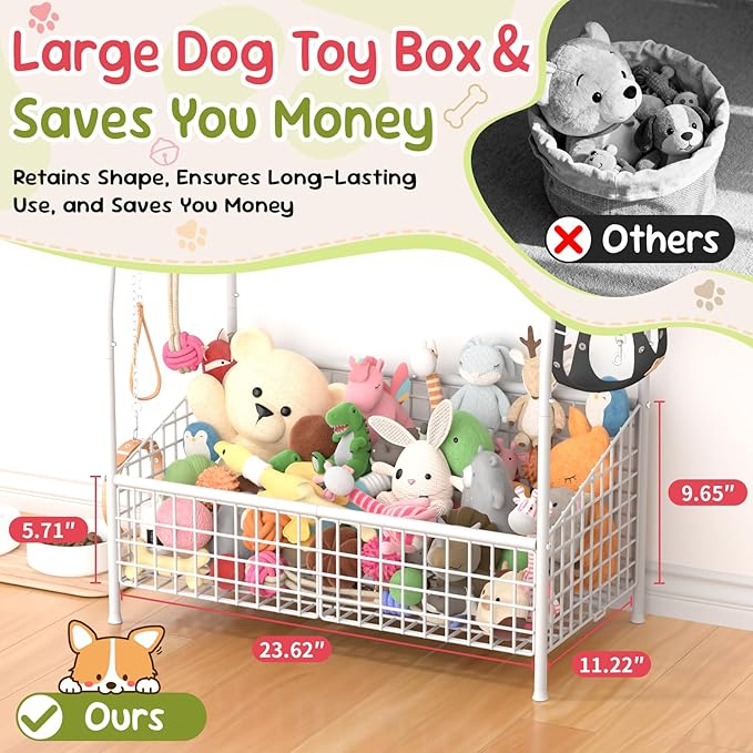 Indestructible Large Dog Toy basket, Toy Box for Dogs,Pet Toys Bin Dog Metal Wire Basket for Toys, Food Storage, Storage Organizer Chest Storage, Toy Box for Living Room Area (White)