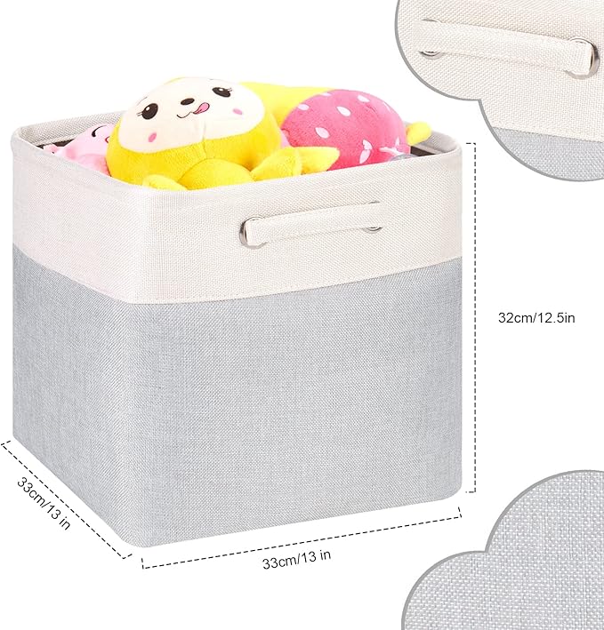 Storage Cubes 13x13x13 Inches Fabric Storage Cube Bins Boxes Foldable Storage Baskets Cube Storage Shelf Inserts with Handles Earth-Green and Beige Patchwork Pack of 3