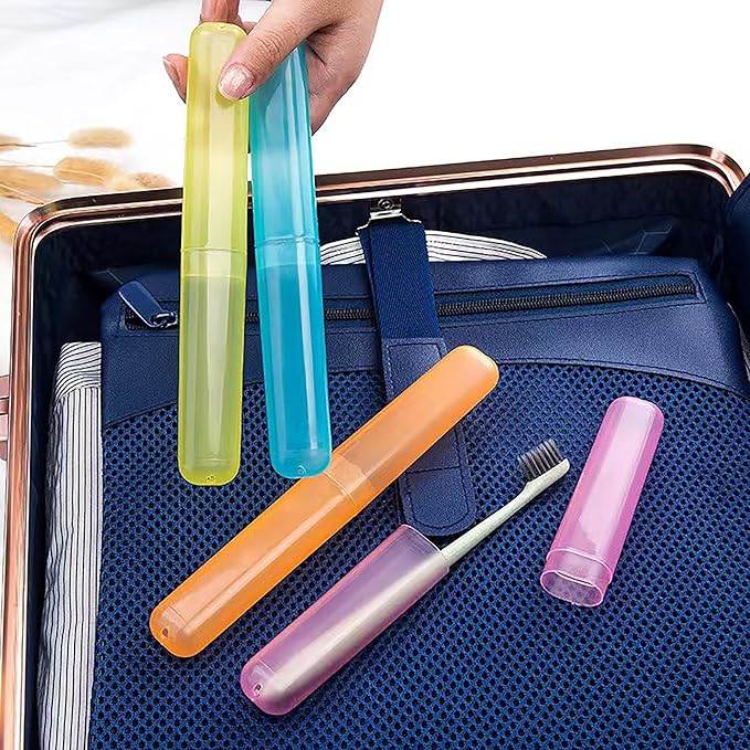 Toothbrush Travel Case 32 Pcs, Portable Travel Toothbrush Holder 7 Colors Transparent Frosted Plastic Toothbrush Protector Cover, Classroom Pencil Case