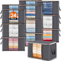 Lifewit 24 Pack Clothes Storage Bins with Lids, Foldable Blanket Storage Bags with Zippers, Clear Window and Reinforced Handles, Closet and Organization for Clothing, Sweater, Comforter, Bedding, Gray