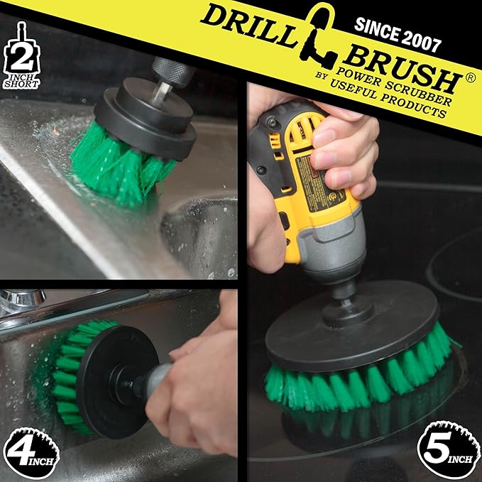Kitchen Cleaning Supplies Set - Tile Electric Spin Scrubber - Stainless Steel Cleaner for Stove, Sink, and Oven - Household Cleaning Tools - Green Medium Stiffness Nylon Brush - Cast Iron Scrubber