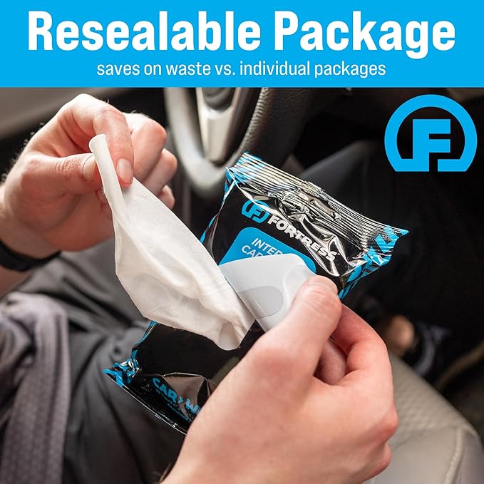 Fortress Car Interior Wipes with Microfiber Cloth (25 ct, Pack of 3) for Car Interior Cleaning, Dashboard, Seats, Detailing, and Steering Wheel [Travel Size] Skin-Safe Car Interior Cleaner Supplies