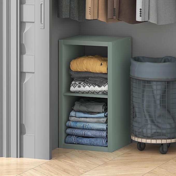 Furinno Cubic Closet Organizers and Storage, 2-Cube Closet Organizer, Open Shelf Closet Storage, Extra Thick Frame for Wardrobe, Bedroom, Living Room, Sage Green