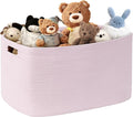86L Large Baby Girls Laundry Basket for Nursery Storage,Cute Woven cotton Rope Baskets for Kids Toy，Gifts, Boho Square Wicker Blanket hamper for Living Room,Bedroom Dirty Clothes,Pink