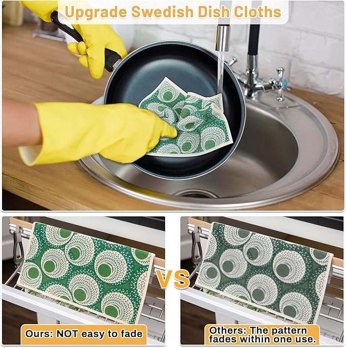Lucomb 10 Pack Swedish Dishcloths for Kitchen, Reusable Cleaning Cloths Absorbent Non-Scratch Cellulose Sponge Cloths for Dishes Counters