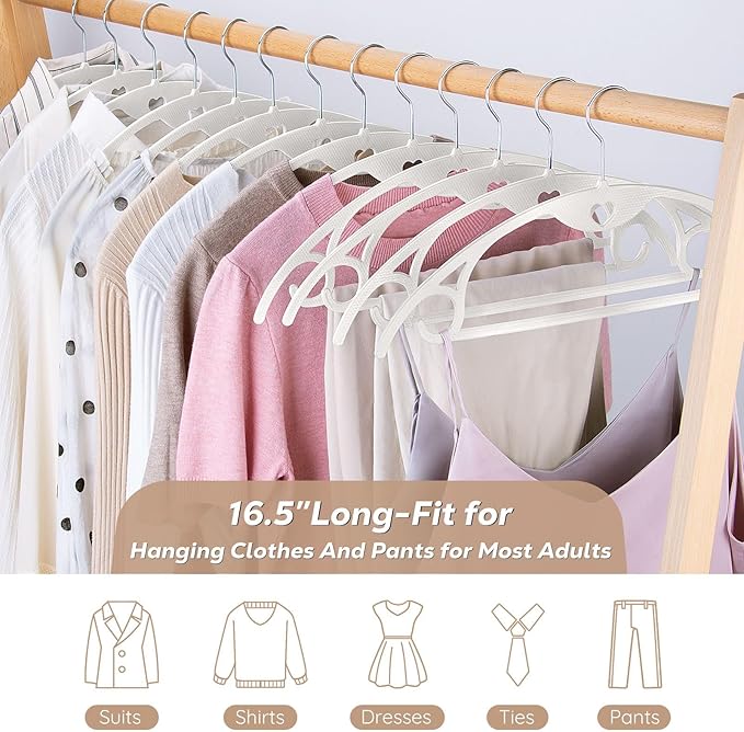 Plastic Hangers 30 Pack: No Shoulder Bumps Ultra Thin Clothes Hanger for Space Saving, Suits, Heavy Duty Coat Clothes Shirt Dress White