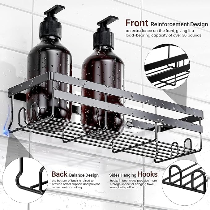 WOWBOX Shower Caddies 4 Pack - Adhesive Hanging Shower Shelf - Bathroom Organizers and Storage, No Drilling Stainless Shower Shelves for Home Decor, Bathroom Accessories