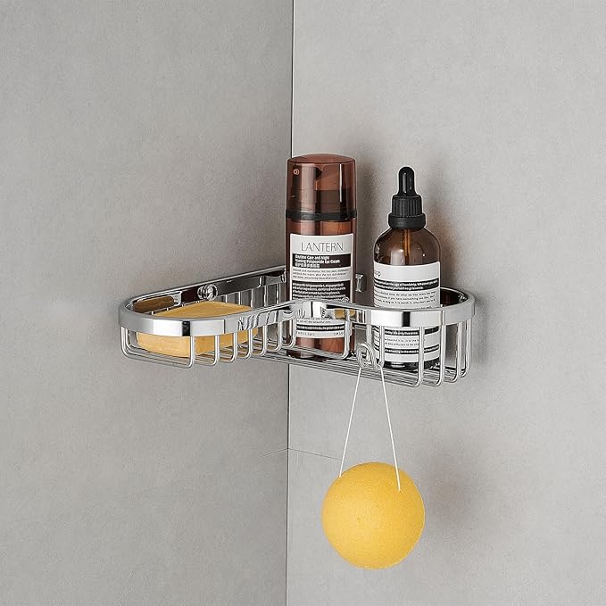 SANLIV Chrome Shower Caddy Basket, Corner Soap Dish, Solid Brass Wire Basket Shelf for Inside Shower, Wall Mounted Bathroom Soap Holder in Polished Chrome
