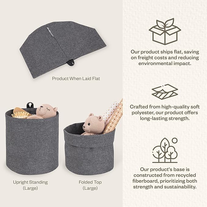 Bigso Box of Sweden Soft Hang Around Hanging Storage Basket Large | for Organizing Everyday Necessities | Collapsible Wall Hanging Storage Basket for Closets, 8.7" x 8.7" | Large | Grey