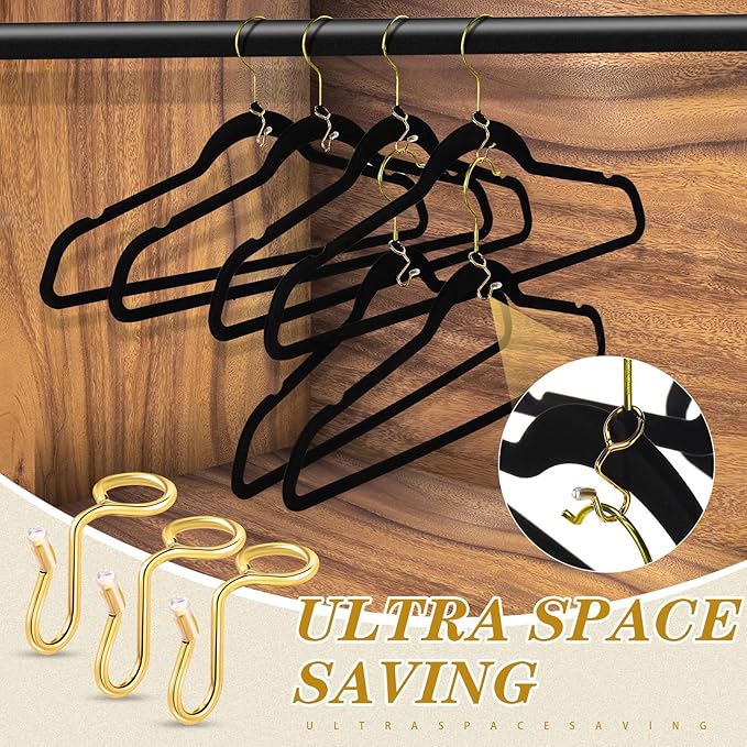 Sratte 50 Pieces Clothes Hanger Connector Hooks, Metal Clips Extender Hooks for Velvet Hangers Closet Space Saving(Gold,50 Pieces)