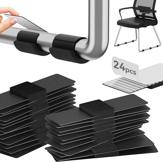 Sled Base Chair Floor Protectors Sled Base Chair Glides Wrap Around Floor Savers,Chair Leg Protectors Furniture Pads,Protect Floors Anti-Scratch Reduce Noise Easy Install (24pcs, Black Felt Pads)