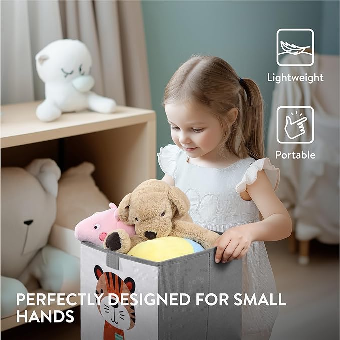 Navaris Kids Storage Cubes Set of 3 - Kids Cube Fabric Organizer Storage Bins - Foldable Cloth Cube for Childrens Bedroom Baby Nursery - Book Toy Bin Cubby Storage - Beige