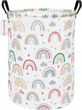 QUEENLALA Large Storage Basket,Laundry Hamper/Bathroom/Home Decor/Collapsible Round Storage Bin,Boys and Girls Hamper/Boxes/Clothing（Round-Rainbow）