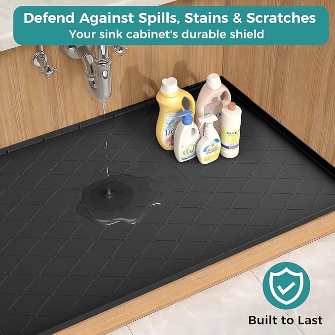 URMONA 22" x 22" Waterproof Silicone Mat in Multiple Sizes & Colors, Under Sink Mat for Kitchen & Bathroom, Pet Food Pad for Dogs & Cats, Kitchen Cabinet Liner, Multi-Purpose for Storage(Beige)