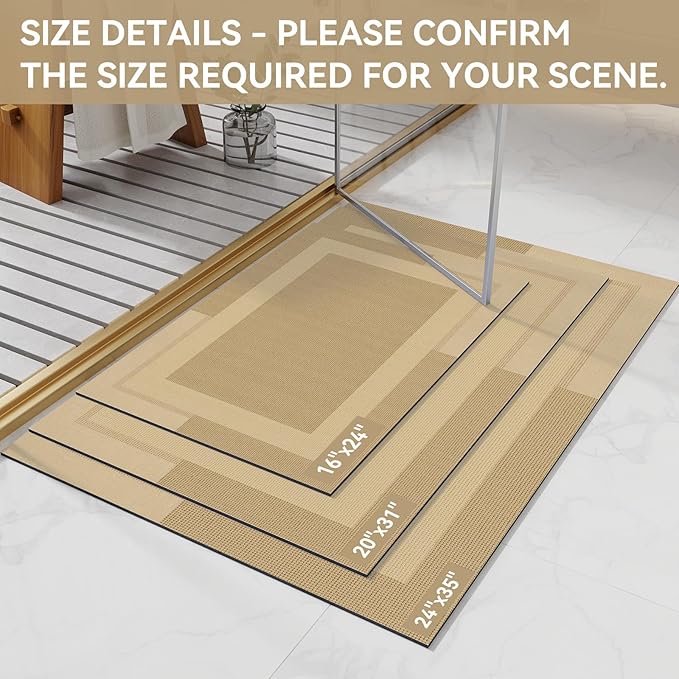 YDKGL Non Slip Bath Mat, Rubber Backing Ultra Thin Bathroom Rugs Fit Under Door Quick Dry Super Absorbent Washable Bath Rug Shower Mat for Bathroom Floor Bathtub Shower Sink, Easy Care Brown 20"x 32"