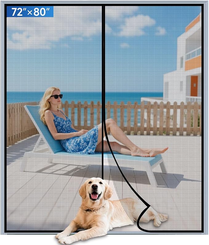 Upgraded PET Mesh Magnetic Screen Door Stronger Than Fiberglass and Polyester,Hands Free,Keep Bugs Out,Pet & Kid Friendly,Suitable for Sliding Doors,Patio and French Doors-72" X 80"
