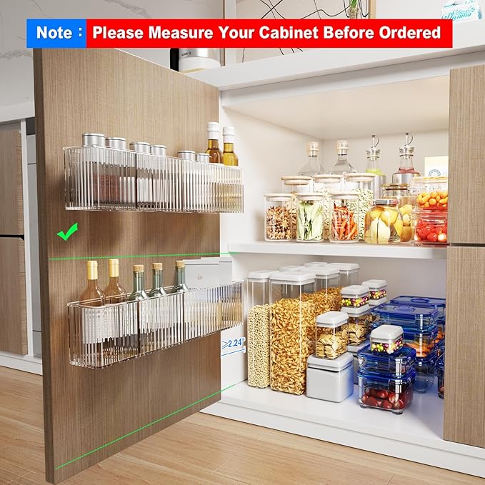 2 Pack Adhesive Cabinet Door Organizer, Lid Organizers Inside Cabinet Spice Rack Food Container/Tumbler Lids Holders for Kitchen & Bathroom Wall Mounted(Acrylic)