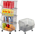 TidyFriend Plastic Stackable Bins - 4 Pack Large Stacking Bins Open Front For Toy Organizers and Storage, Pantry, Kitchen, and Bathroom Essentials (Light Grey)