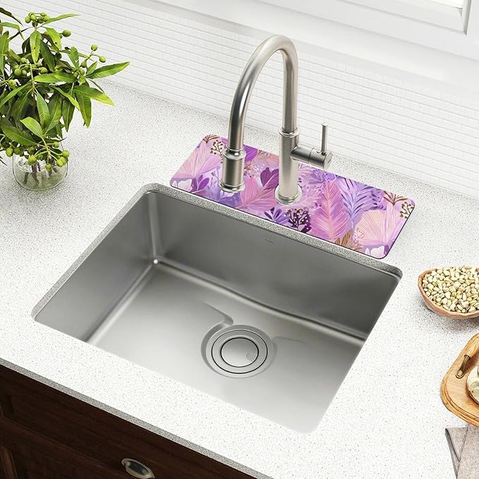 Kitchen Sink Splash Guard 1 PC 30 Inch Sink Faucet Mat Splash Guard for Bathroom Countertop Water Absorbent Foldable Cuttable Soft Washable Boho Pink Leaf