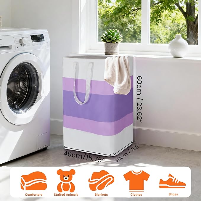 Stylish Freestanding Laundry Hamper with Waterproof Liner,72L Foldable Laundry Basket with Portable Handles Space-saving Storage Basket for Bedroom,Bathroom,Laundry Room,Easy Carry to Travel (Purple)