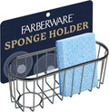 Farberware Sponge Holder for Kitchen Sink—Brushed Metal Sink Caddy Organizer with Triple Suction Cups, Kitchen Organizer for Sponges, Brushes, Soap & Cleaning Essentials