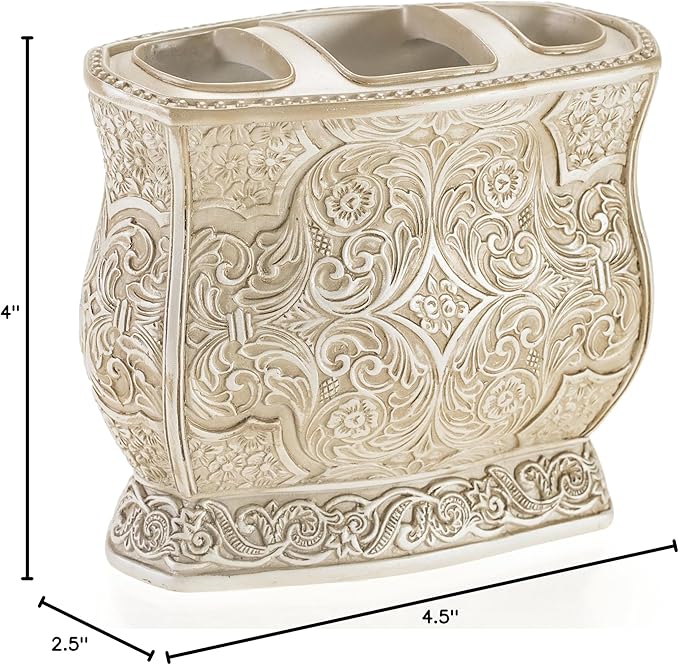 Creative Scents Victoria Beige Toothbrush Holder for Bathroom - Family Toothbrush and Toothpaste Holder - Decorative 3 Slot Toothbrush Cup Neatly Holds Multiple Toothbrushes and Toothpaste