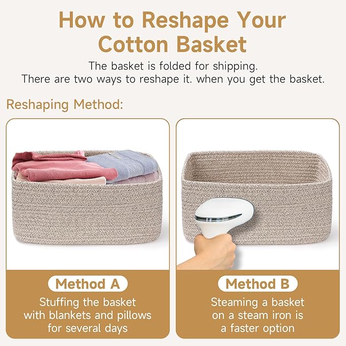 3-Pack Storage Baskets for Organizing | Woven Shelf Toy Basket | Rope Baskets for Gifts Empty | Closet Organizer Bins with Handles | Cube Decorative Box | 13.7×7.1×6.7” | Mixed Black