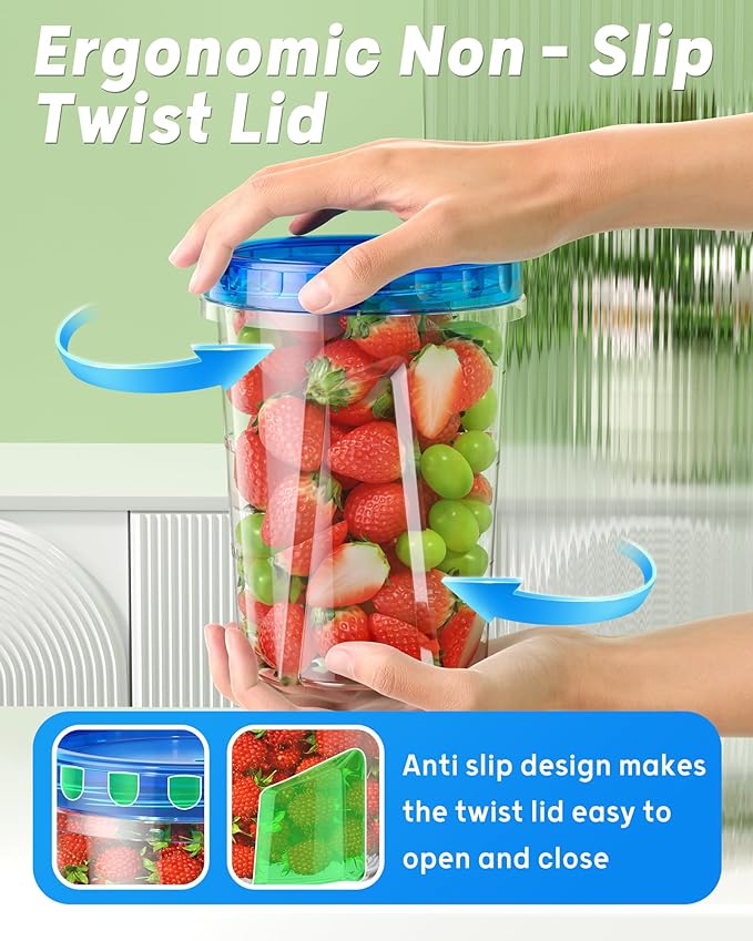 6 Pack-34oz Freezer Storage Containers, Plastic Food Storage Containers with Twist Top Lids, BPA Free and Reusable Soup Containers with Lid, Microwave and Dishwasher Safe