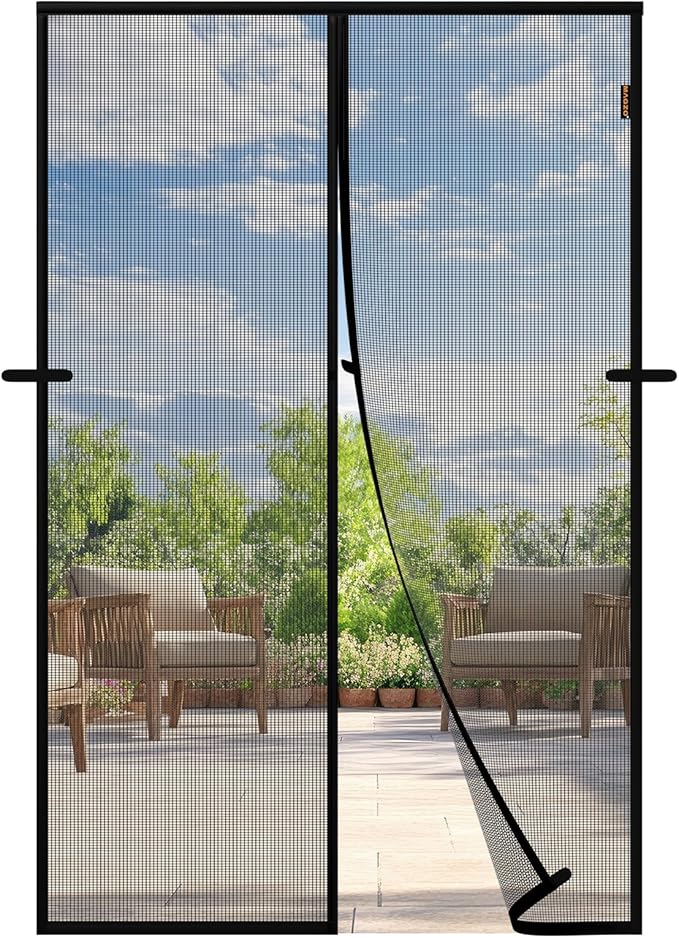 Magnetic Screen Door, Fits Door Size 48'' x 80'', Scratch-Proof Polyester, Classic Middle-Opening, Keep Annoying Creatures Out, Pet Friendly Mesh, Walk Through, Suitable for French/Double Doors, Black