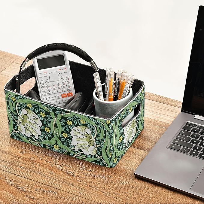 Closet Storage Bins,2 Pcs Felt Open Home Storage Containers Organizer with Handles Collapsible Shelf Basket for Home Office Craft Room Classroom Fabric Basket Storage Flower William Morris