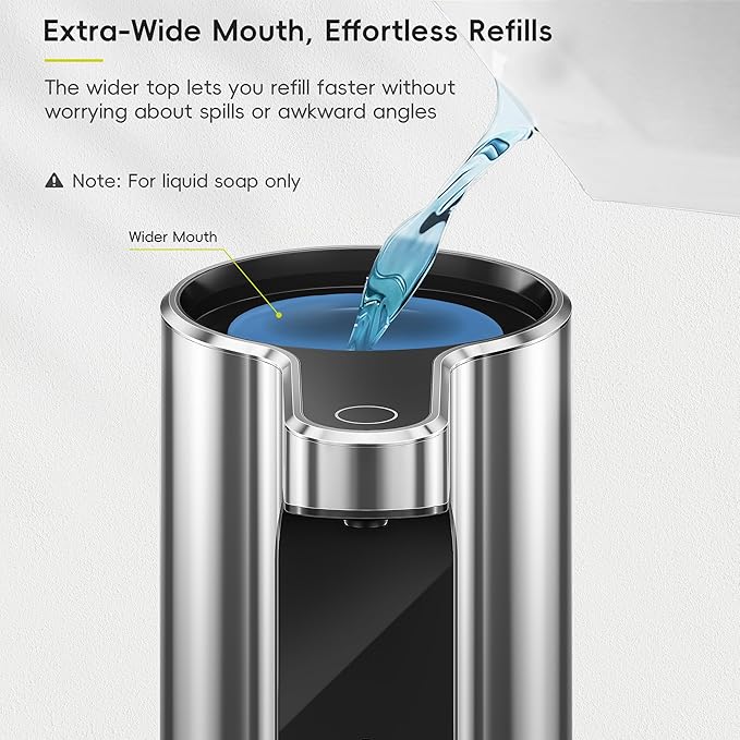 EKO Aroma Pro 13.5 fl oz Touchless Automatic Liquid Soap Dispenser, Rechargeable Hand & Dish Soap Dispenser for Bathroom and Kitchen, Waterproof, Adjustable Volume Control (Chrome Metallic)