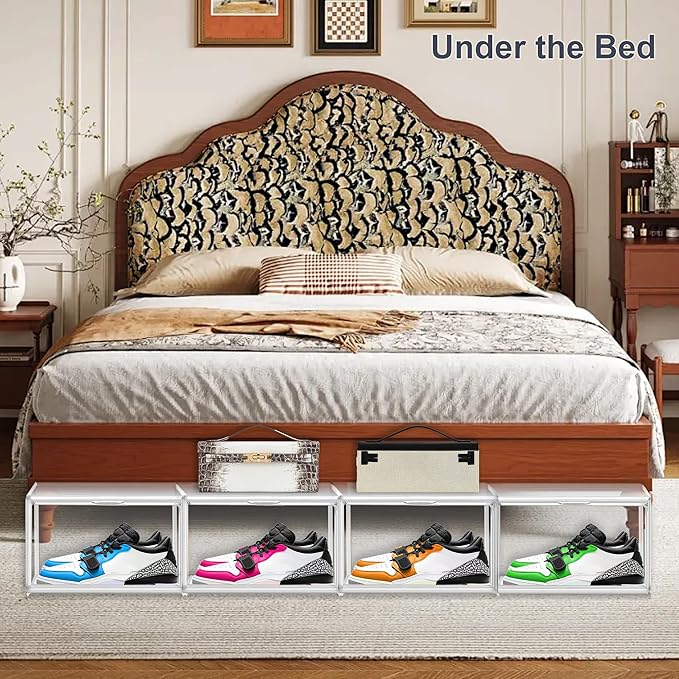 14 Pack Clear Shoe Boxes Size 12 Shoe Storage Organizer for Closet Stackable Shoes Rack Handbag Organizer Plastic Sneaker Storage Bin with Magnetic lids