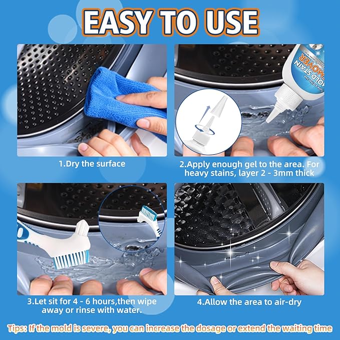Mold Stain Remover Gel, 8 fl oz Heavy Duty Washing Machine Cleaner for Front Loader Washing Machine Seal, Bathroom Grout, Shower, Caulk - Front Load Washer Cleaning Solution