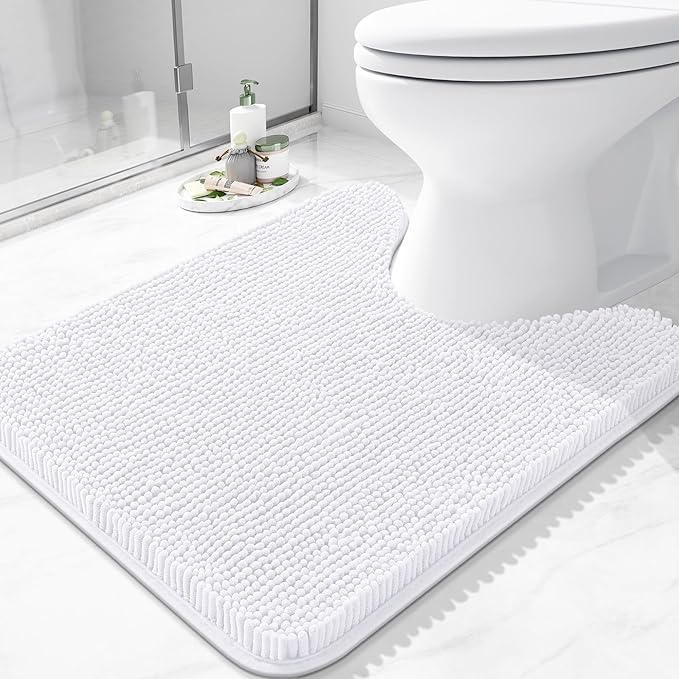 Arotive Bathroom Toilet Rugs U Shaped 24x20, Extra Soft Absorbent Shaggy Chenille Contour Bath Rugs for Toilet, Machine Washable Non-Slip Contoured Bath Mats, White