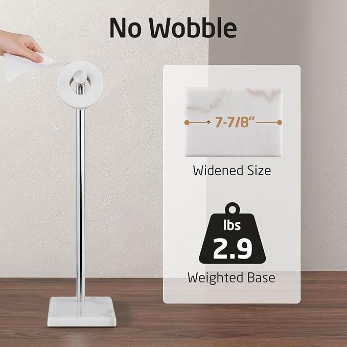 KES Natural Marble Toilet Paper Holder Stand, Bathroom Free Standing Toilet Paper Holder SUS304 Stainless Steel, Polished Finish, BPH285S1