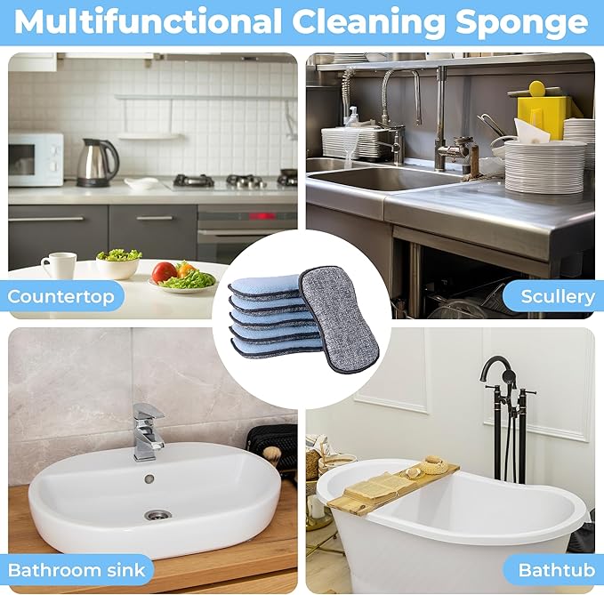 GRANNY SAYS Sponges Kitchen for Washing, Dish Washing Scrubbers, Scrubbing Pad for Cleaning, Scrub Sponges for Kitchen Non - Scratch, Scouring Pad for Pots and Pans, Washable & Microfiber Pad, 6 Pack