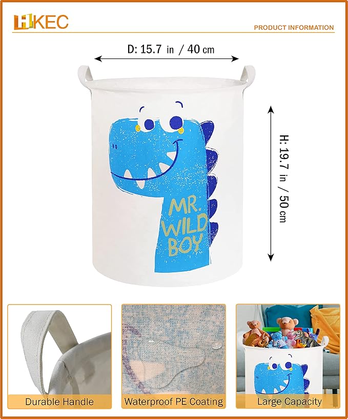 19.7" Dinosaur Laundry Basket,Kids Toys Storage Bin for Bedroom,Waterproof Baby Clothes Hamper with Handles,Collapsible Nursery Hamper,Gift Baskets(Dinosaur)