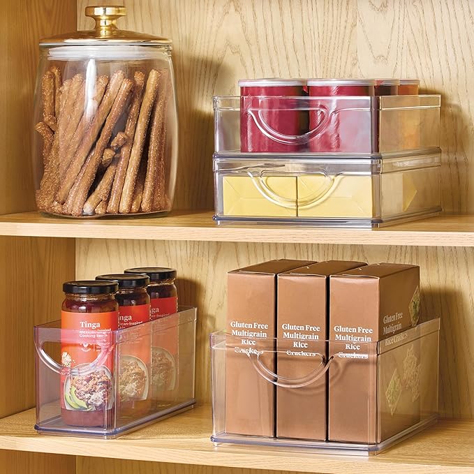 iDesign Stackable Pantry Bin with Handles for Cabinets or Fridge, Clear, Made in USA