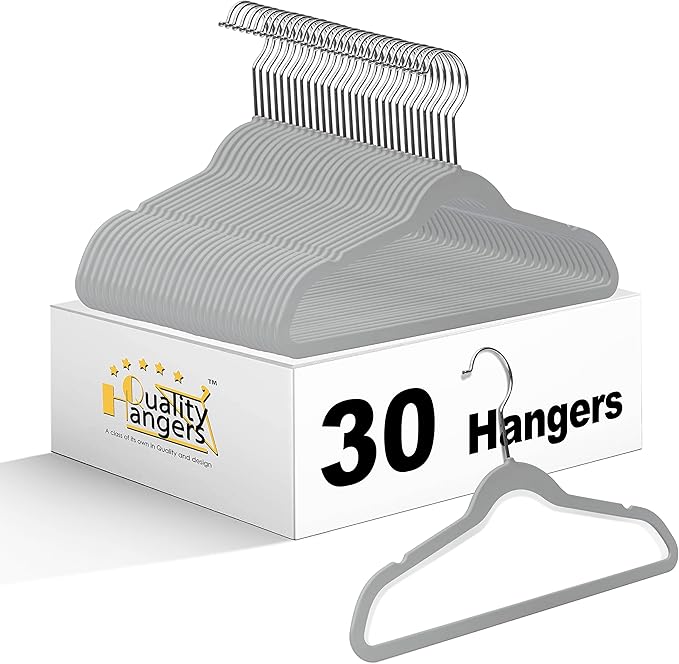 Quality Kids Plastic 30 Pack Non Velvet Non-Flocked Thin Compact Children's Hangers Swivel Hook for Shirts Blouse Coats (Gray, 30)