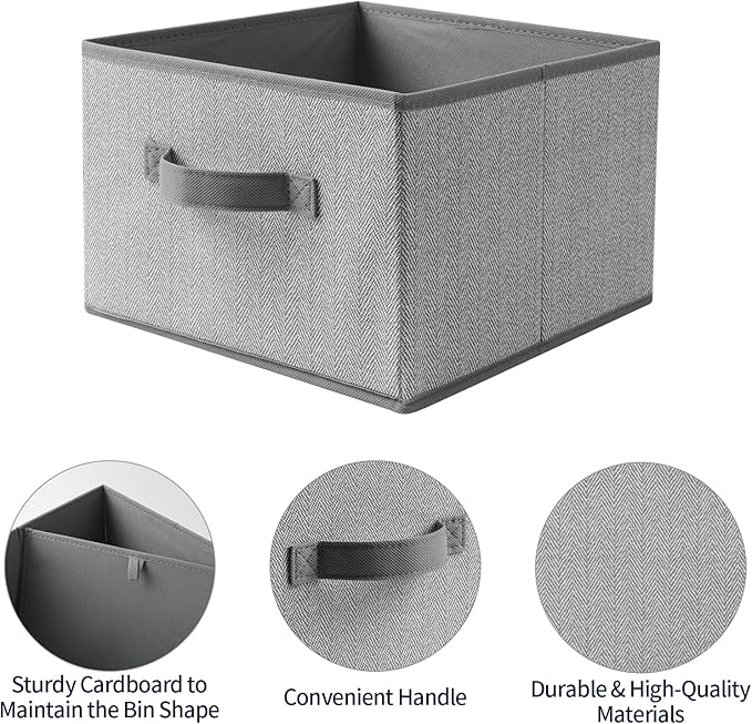 Storage Baskets, 11-Inch Woven Fabric Bins, Storage Cubes with Reinforced Handles, Organizer Bins for Closet Shelves, Foldable, for Toys, Clothes (2PCS/Grey-11*11*7.8inch)