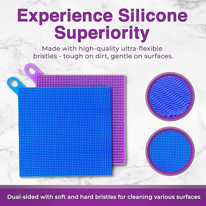 Silicone Sponges for Dishes - 4 Pack Dual-Sided Dish Scrubber - Food Grade, BPA Free Silicone Sponge & Housecleaning