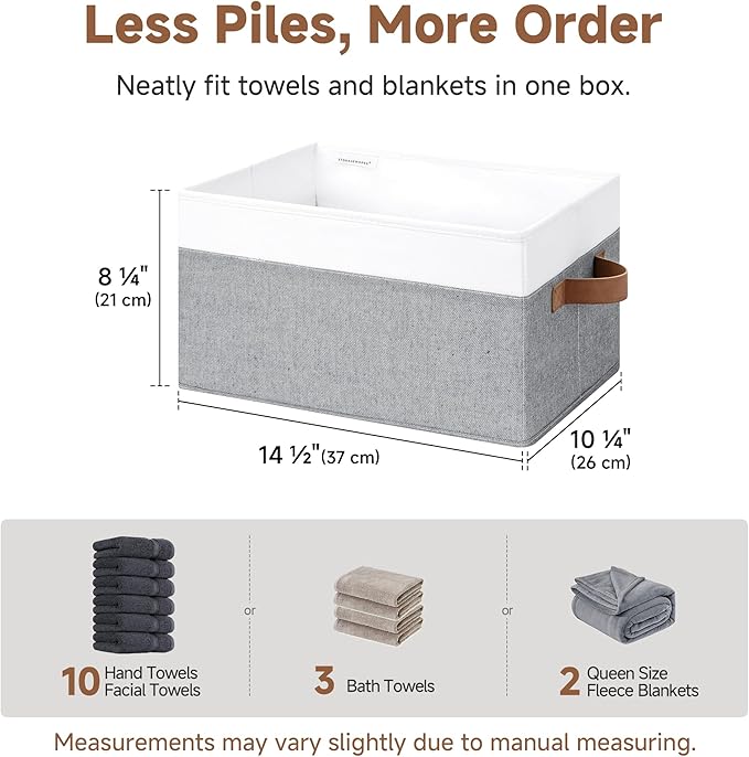 StorageWorks Fabric Shelf Baskets, Closet Organizers and Storage Basket, Foldable Storage Bins for Shelves, Clothes Storage Bins, Gray and White, 3-Pack, Large