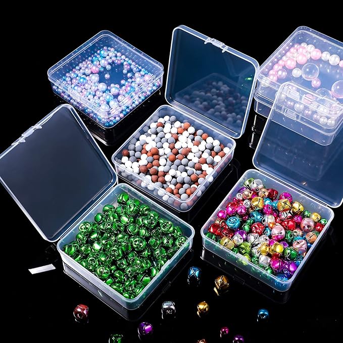 6 Pieces Mini Plastic Clear Beads Storage Containers Box for Collecting Small Items, Beads, Jewelry, Business Cards, Game Pieces, Crafts (3.7 x 3.7 x 1.18 Inch)