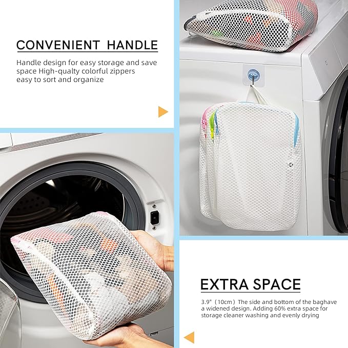 COMLIFE Set of 2 Delicates Honeycomb Mesh Laundry Bag, Use YKK Zipper, with Handle, Extra Large Opening, Baby Products, Face Cleansing Pads,Socks, Fine Knitwear Mesh Wash Bags (Pink)…