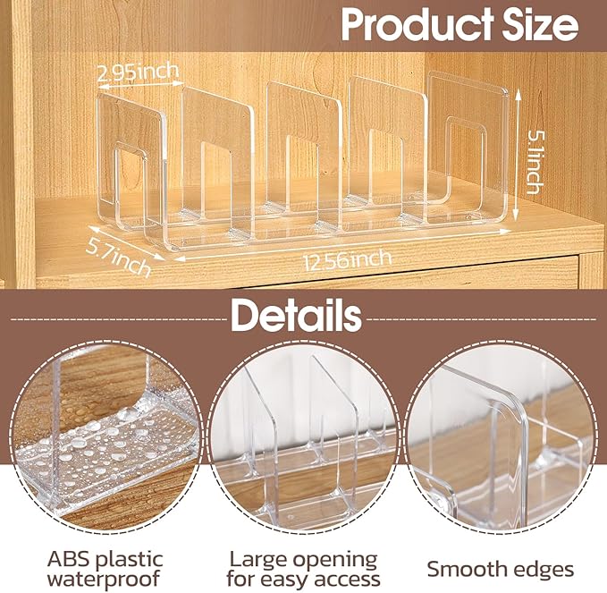 Noleja 2pcs Clear Plastic Purse Handbag Organizer 4 Sections Bag Closet Shelf Divider Purse Display Stand Handbag Storage Organizer Clear Desk File Sorter Stand Holder Bookshelf (4)