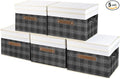 TYEERS Collapsible Storage Bins with Lids, Patchwork Design, Washable, Fabric Storage Boxes, 14.9x9.8x9.8 inches, 5 Pack, Black