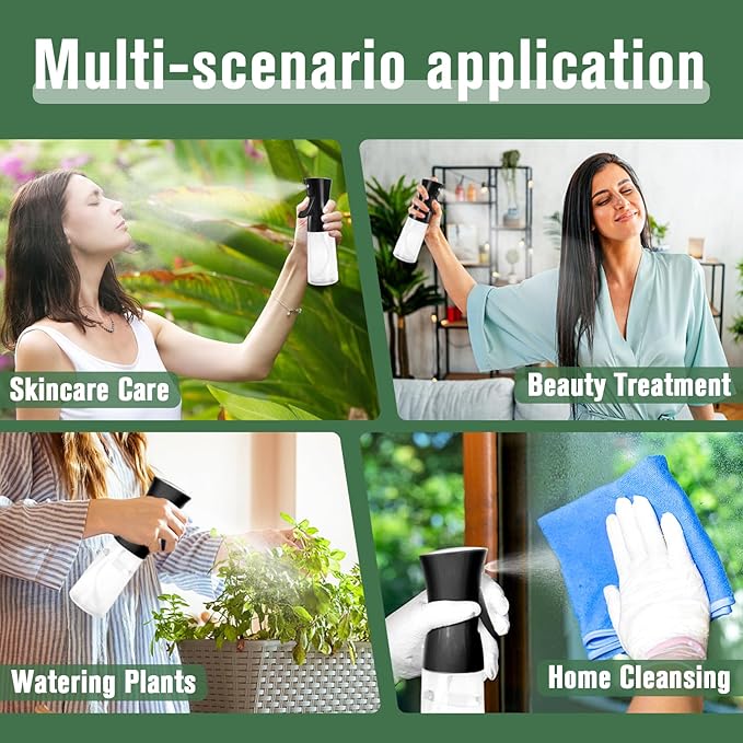 Spray Bottle For Hair,Continuous Water Mister for Hairstyling, Salons, Cleaning, Plants,Essential Oil Scents,Ultra Fine Mist Sprayer,6.8 OZ /200 ML-Black