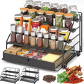 Spice Rack Organizer for Cabinet: 4 Tier Adjustable Spice Rack Organization with Drawer, Depth Metal Shelf for Kitchen Countertop, Cupboard, Pantry, Holds Seasoning and Condiments (Black)