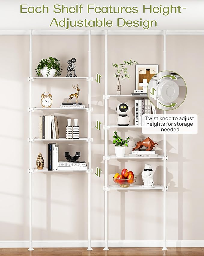 ALLZONE Adjustable Over The Toilet Storage Shelf, 4-Tier Ample Over Toilet Bathroom Organizer and Storage,Tension Mounted Above Toilet Storage Cabinet for Versatility, Fits 64-113 Inch Heights, White