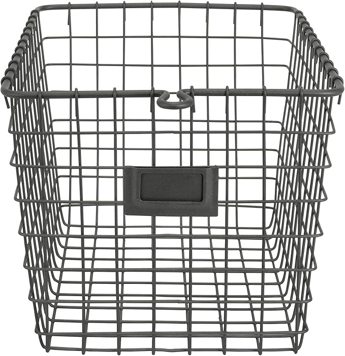 Spectrum Small Wire Basket with Label Plate Industrial Gray Square Wire Storage Basket for Kitchen Bathroom Laundry Pantry Closet Toy Under Sink Organization, Small Wire Basket Organizer for Storage